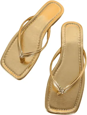GORGLITTER Women's Square Open Toe Flip Flop Minimalist Thong Flat Sandals Slide On Summer Vacation 2025 Dressy Shoes