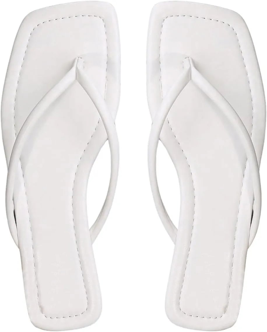 GORGLITTER Women's Square Open Toe Flip Flop Minimalist Thong Flat Sandals Slide On Summer Vacation 2025 Dressy Shoes