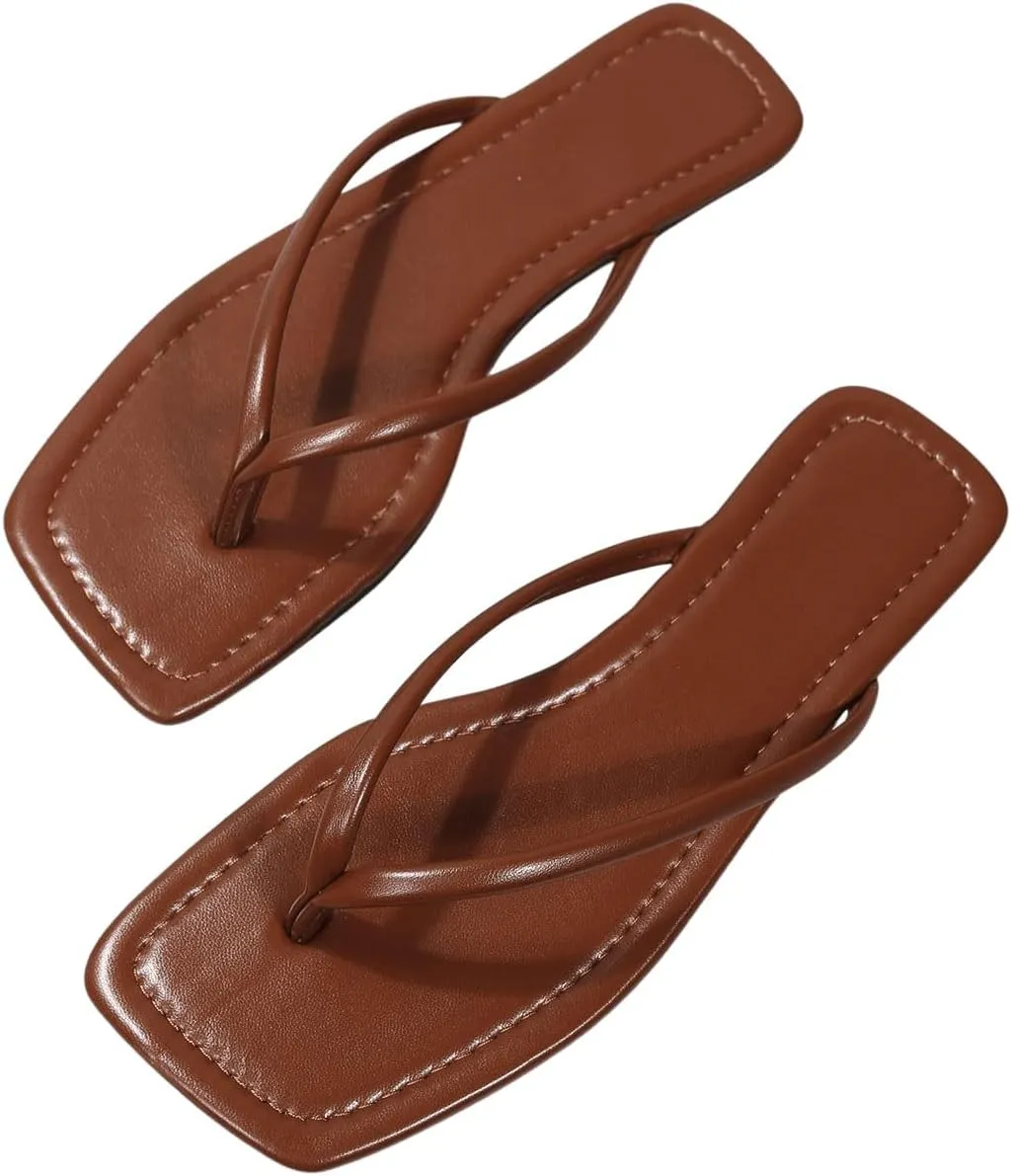 GORGLITTER Women's Square Open Toe Flip Flop Minimalist Thong Flat Sandals Slide On Summer Vacation 2025 Dressy Shoes