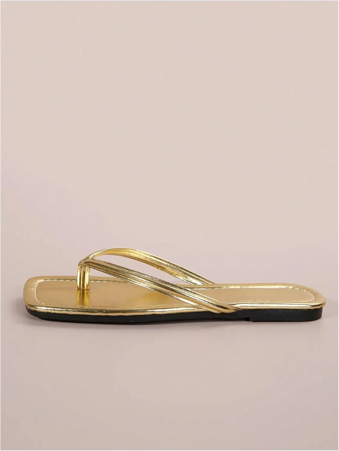 GORGLITTER Women's Square Open Toe Flip Flop Minimalist Thong Flat Sandals Slide On Summer Vacation 2025 Dressy Shoes