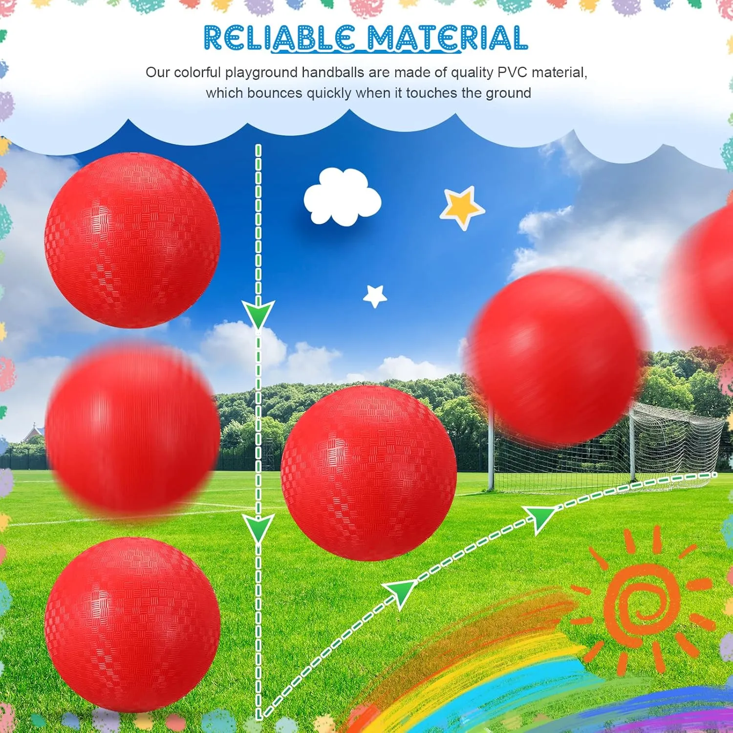 Hanaive 6 Pcs Kickballs 10 Inch Playground Ball Rubber Inflatable Dodgeball with Pump and Storage Bag Bouncy Kickball for Adults Sports Outdoor Activities(Red)