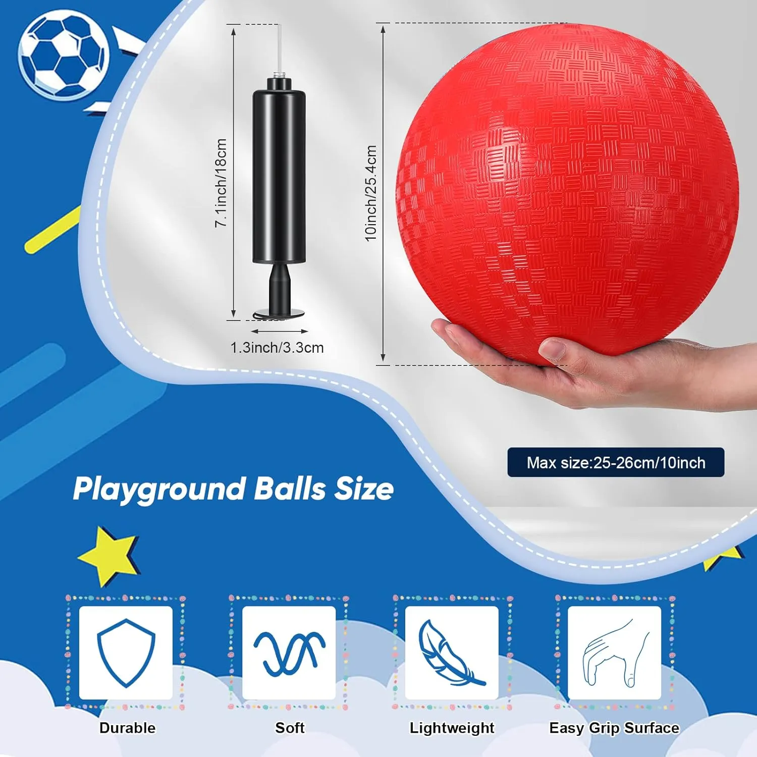 Hanaive 6 Pcs Kickballs 10 Inch Playground Ball Rubber Inflatable Dodgeball with Pump and Storage Bag Bouncy Kickball for Adults Sports Outdoor Activities(Red)
