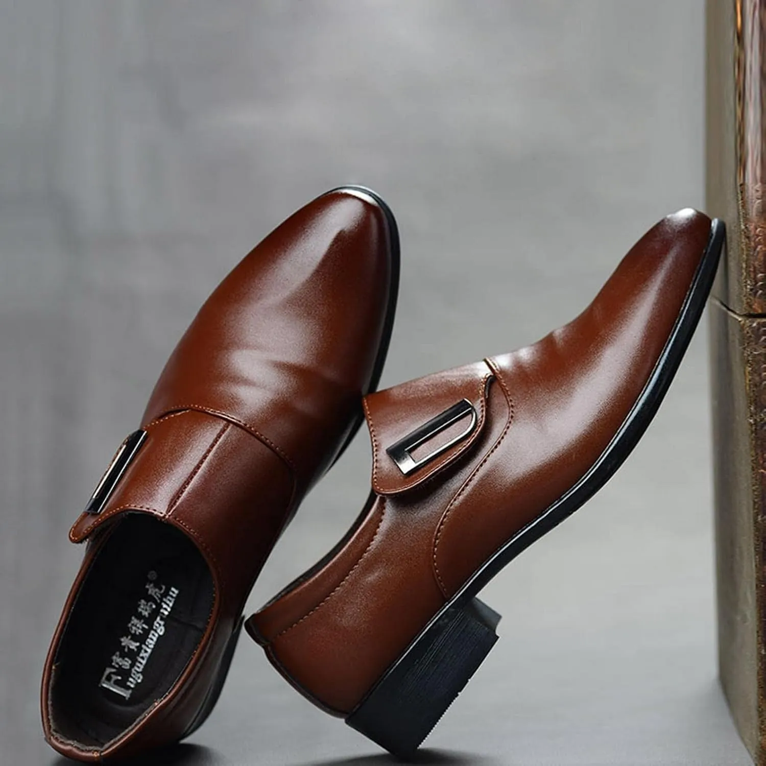 Hbeylia Dressy Oxford For Men Fashion Casual Simple Style Casual Shoes Leather Pointed Toe Ankle Booties Slip On Buckle Style Formal Business Office Winter Fall Wingtip Shoes For Wedding Work