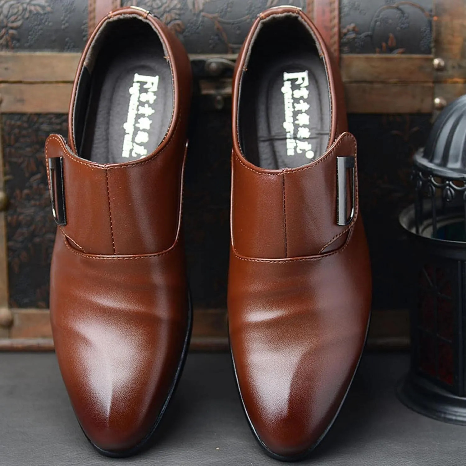 Hbeylia Dressy Oxford For Men Fashion Casual Simple Style Casual Shoes Leather Pointed Toe Ankle Booties Slip On Buckle Style Formal Business Office Winter Fall Wingtip Shoes For Wedding Work