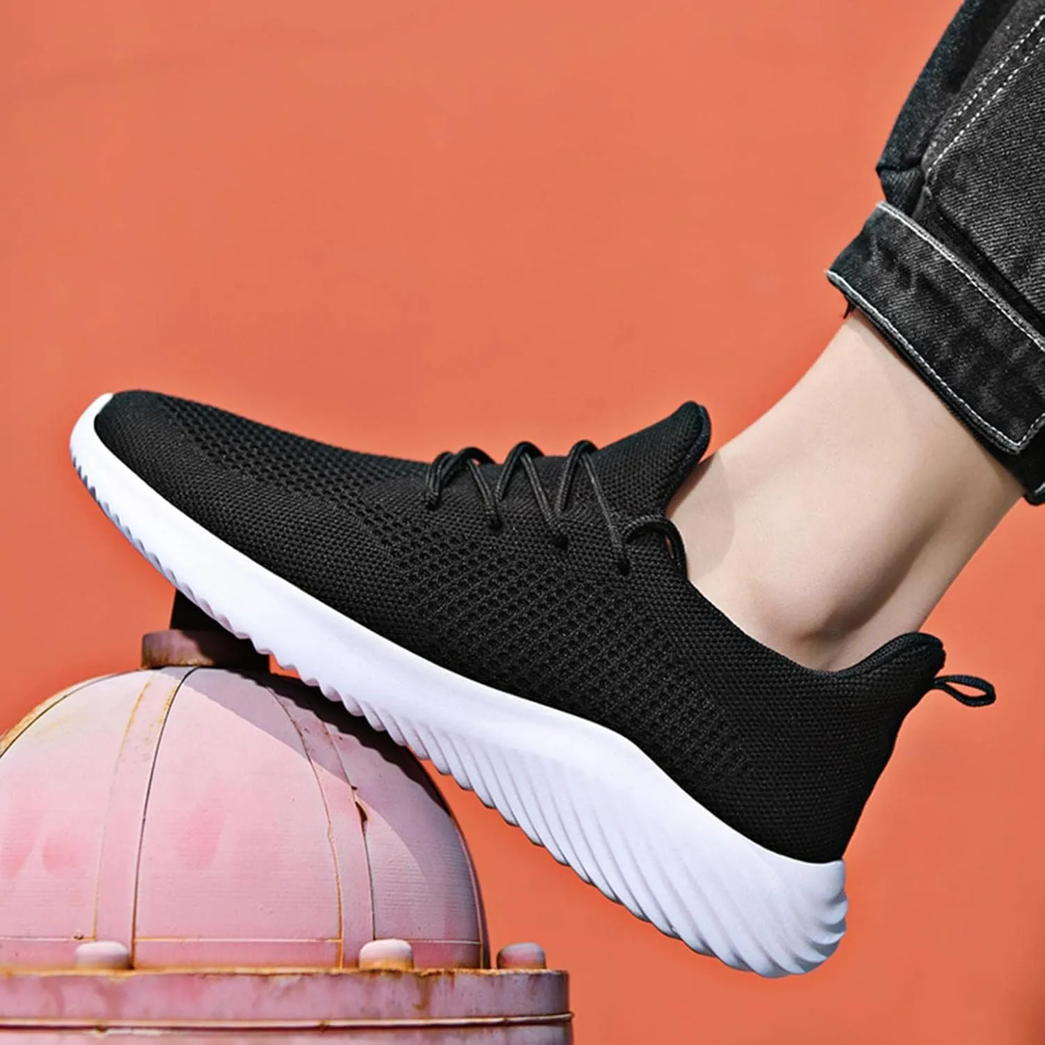 Hbeylia Men's Walking Running Shoes Fashion Sneakers Casual Breathable Lightweight Mesh Stretch Memory Foam Non Slip Athletic Hiking Tennis Trainer Sport Shoes For Men Boys Students