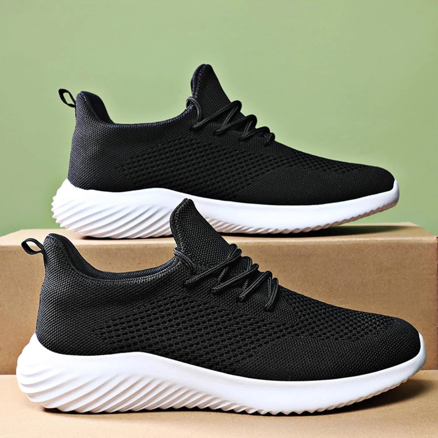 Hbeylia Men's Walking Running Shoes Fashion Sneakers Casual Breathable Lightweight Mesh Stretch Memory Foam Non Slip Athletic Hiking Tennis Trainer Sport Shoes For Men Boys Students