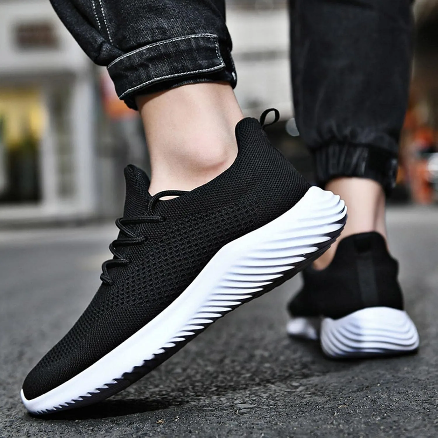 Hbeylia Men's Walking Running Shoes Fashion Sneakers Casual Breathable Lightweight Mesh Stretch Memory Foam Non Slip Athletic Hiking Tennis Trainer Sport Shoes For Men Boys Students