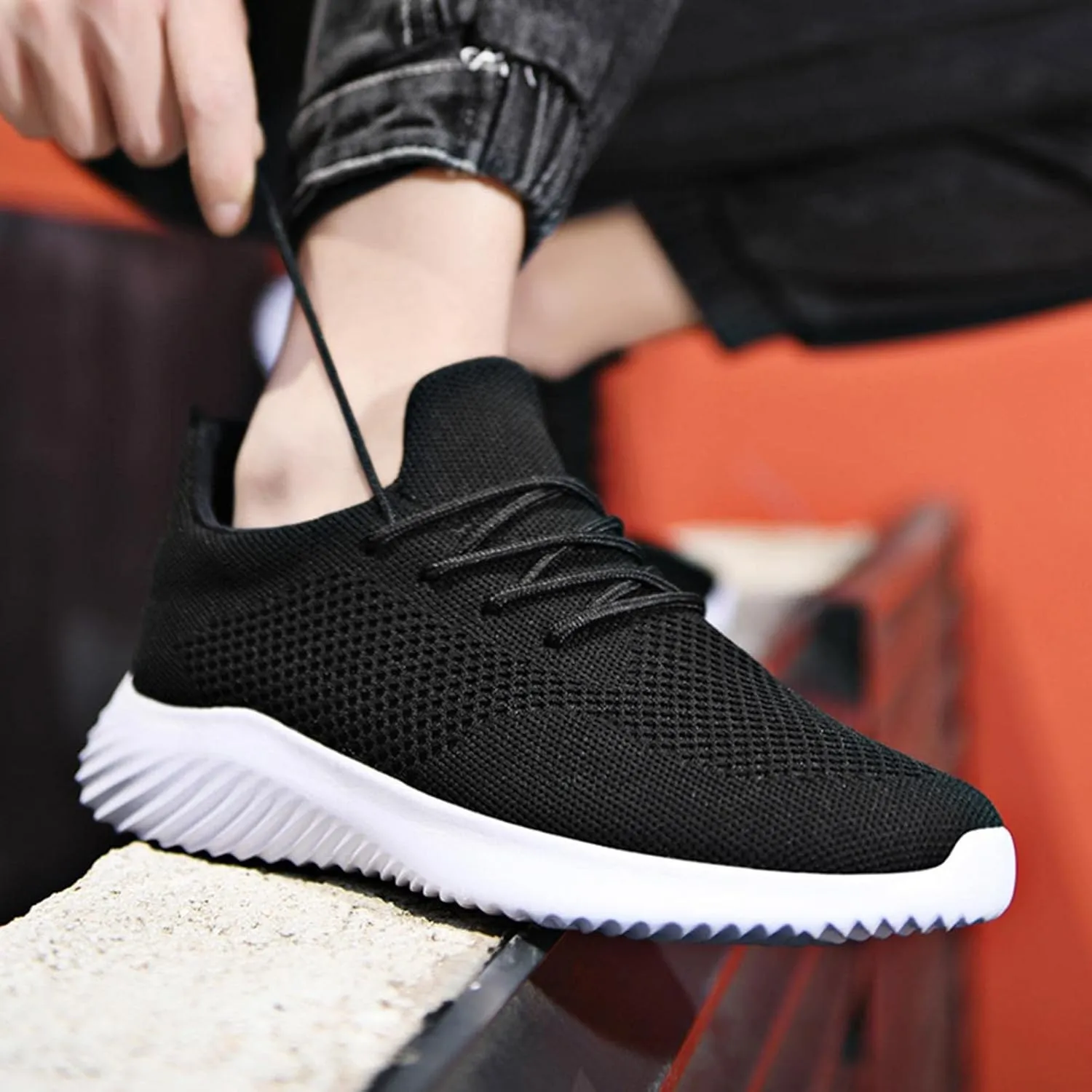 Hbeylia Men's Walking Running Shoes Fashion Sneakers Casual Breathable Lightweight Mesh Stretch Memory Foam Non Slip Athletic Hiking Tennis Trainer Sport Shoes For Men Boys Students