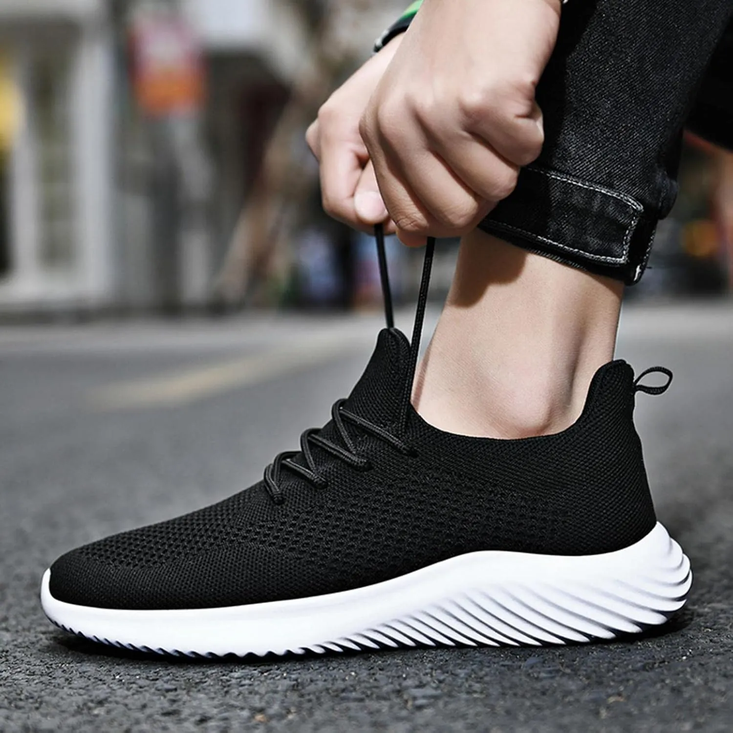 Hbeylia Men's Walking Running Shoes Fashion Sneakers Casual Breathable Lightweight Mesh Stretch Memory Foam Non Slip Athletic Hiking Tennis Trainer Sport Shoes For Men Boys Students