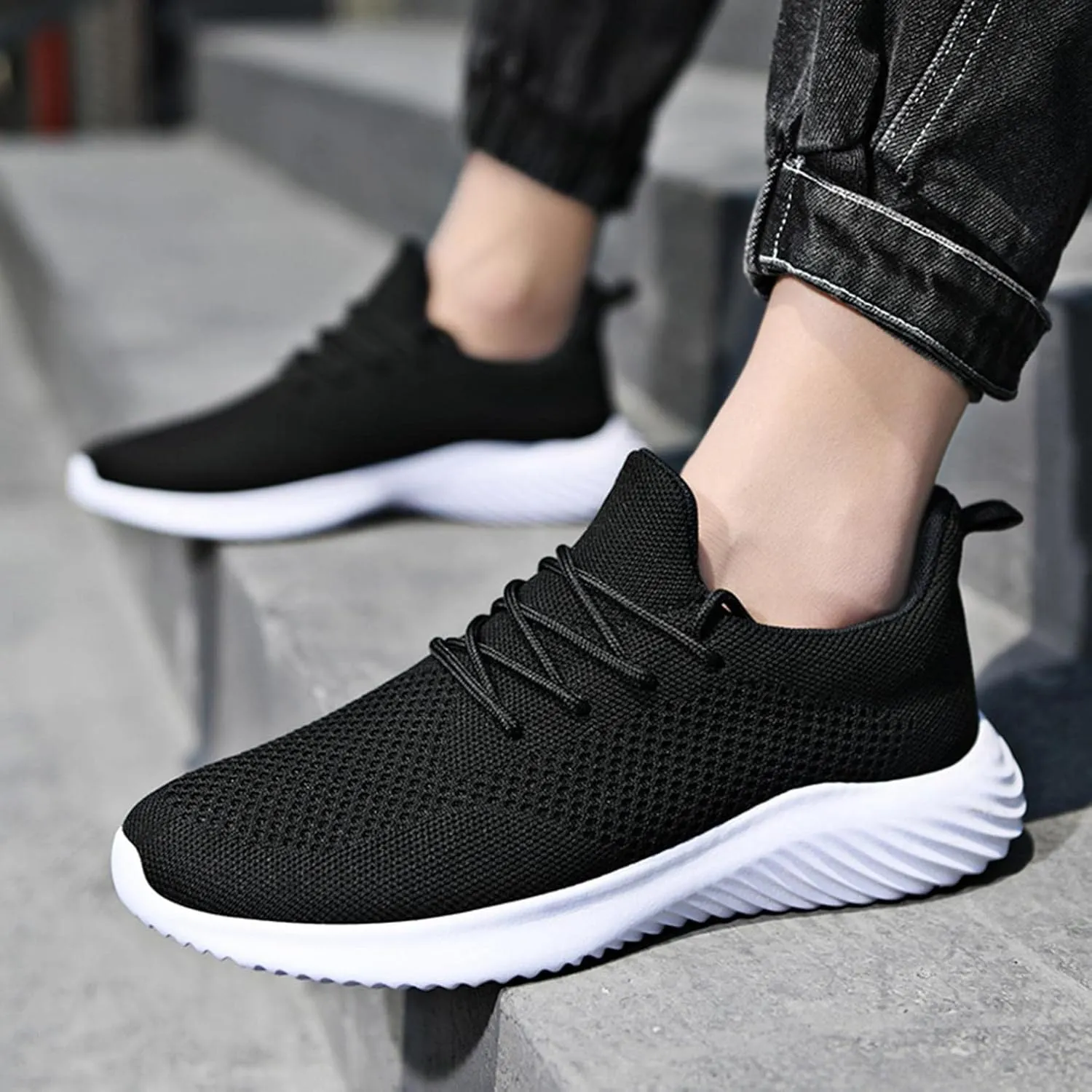 Hbeylia Men's Walking Running Shoes Fashion Sneakers Casual Breathable Lightweight Mesh Stretch Memory Foam Non Slip Athletic Hiking Tennis Trainer Sport Shoes For Men Boys Students