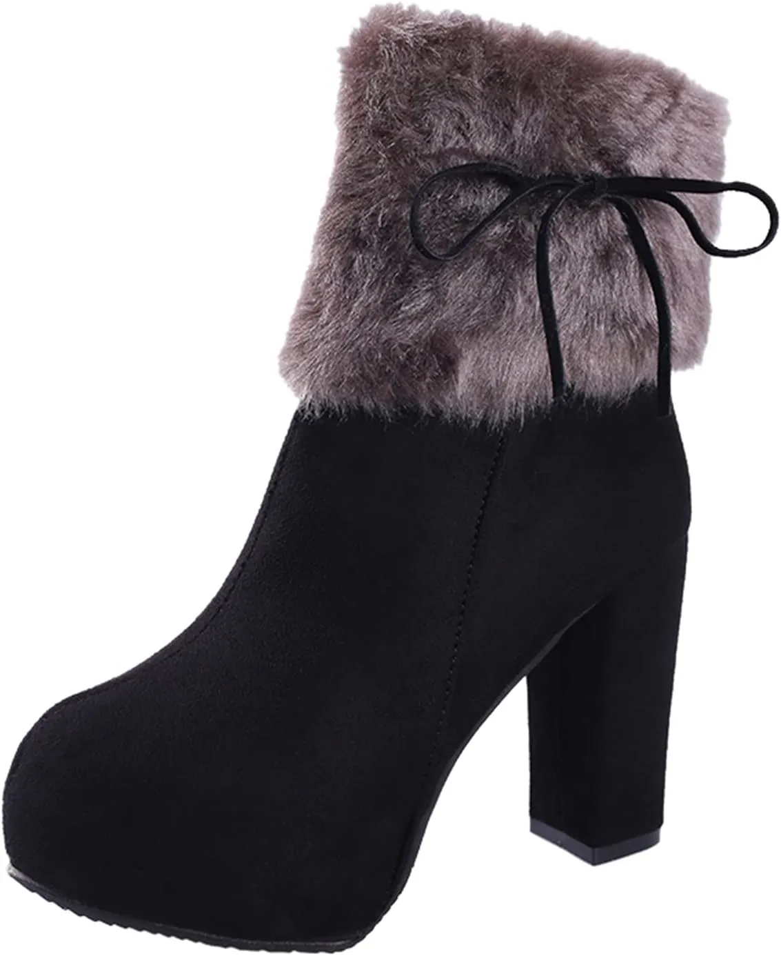 Hbeylia Platform Boots For Women Fashion Winter Warm Faux Fur Fuzzy Dress Pump Ankle Booties With Side Zipper Fluffy Plush Chunky High Heels Mid Calf Short Boots For Ladies Wedding Party