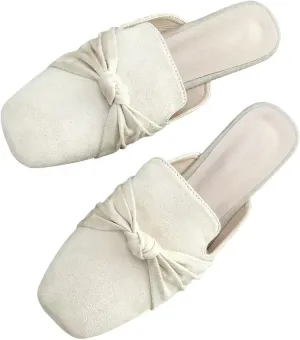Hee grand Mules for Women Bowtie Mule Slippers Summer Square Toe Slip On Loafers Casual Suede Clogs Slides