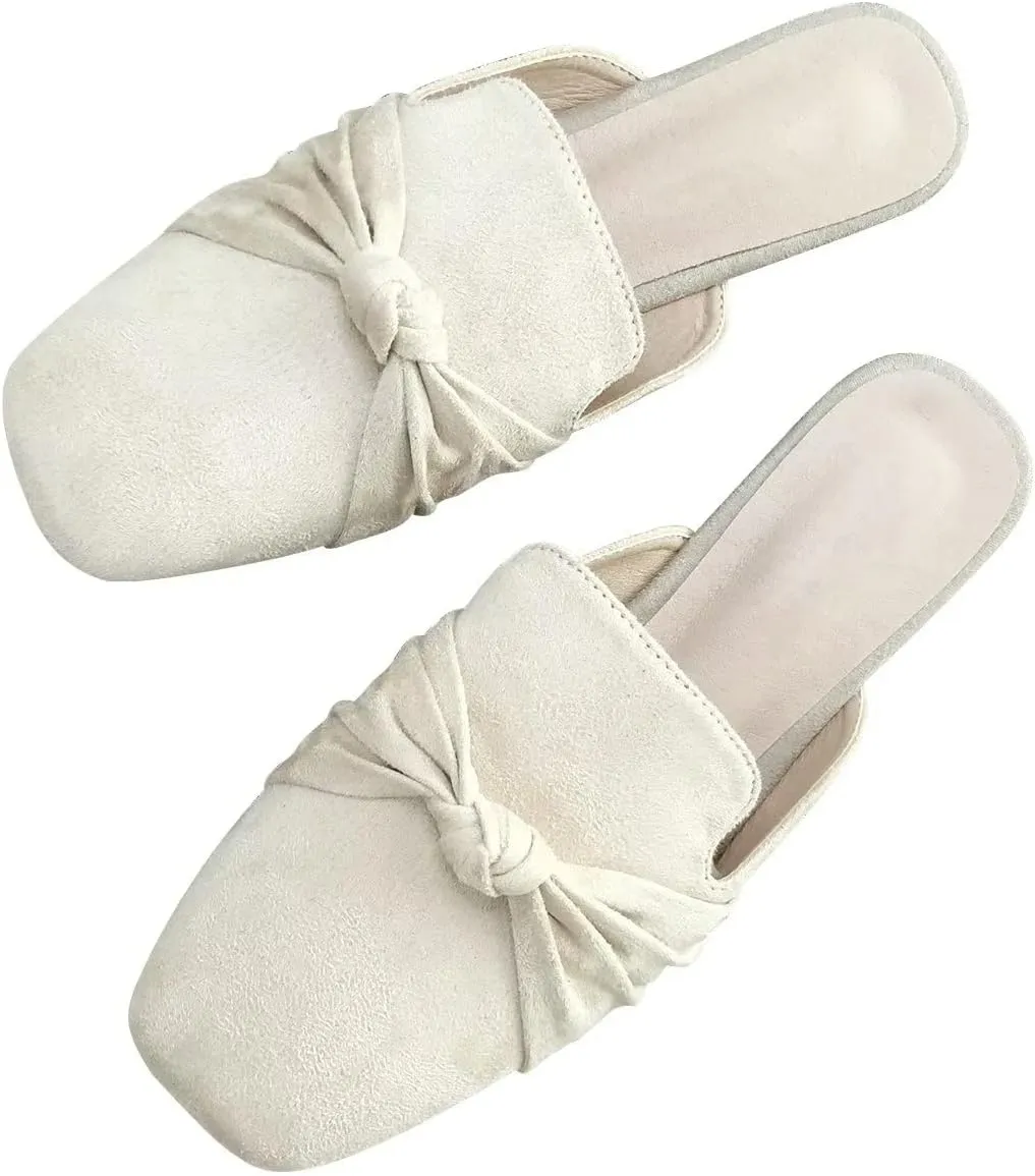 Hee grand Mules for Women Bowtie Mule Slippers Summer Square Toe Slip On Loafers Casual Suede Clogs Slides