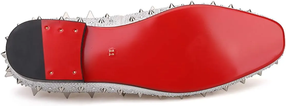 HI&HANN Spikes and Diamonds Men's Glitter Leather Shoes Slip-on Loafer Smoking Slipper