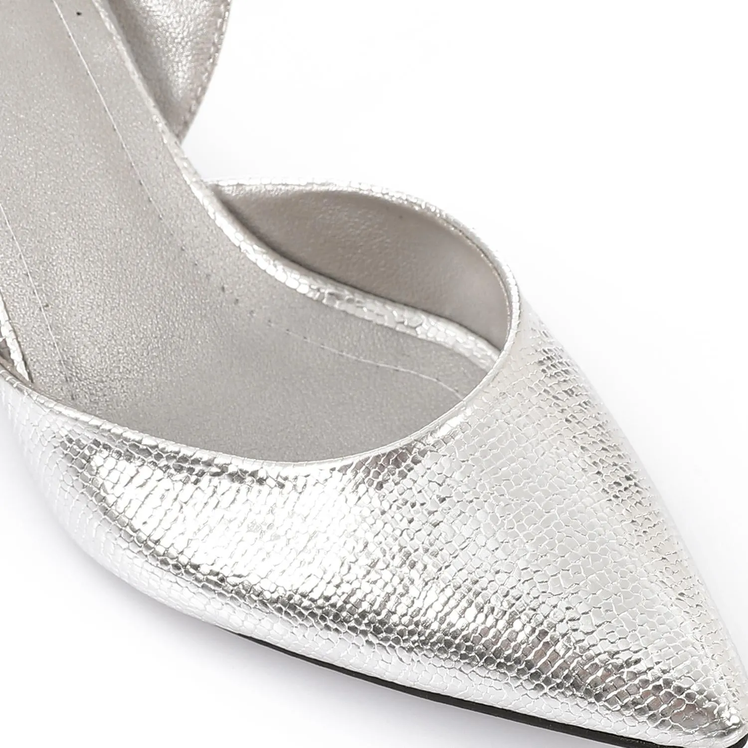 High Heel Mule Sandals – Elegant Pointed Toe, Faux Leather Texture