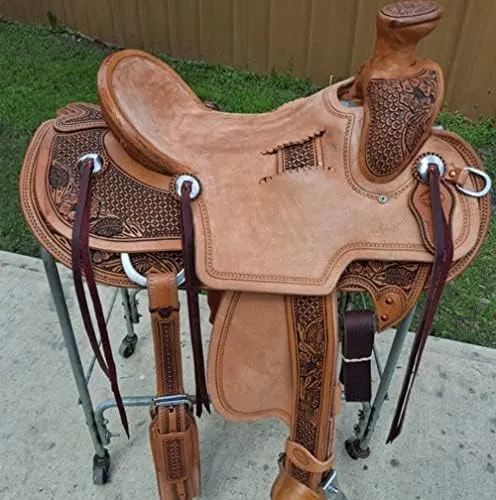 Horse Saddles Wade Tree A Fork Work Ranch Roping Roper Handmade Premium Leather Western Equestrian Trail Tack Saddle for Horse Riding Size: 10-18 inches Seat Available WOR236