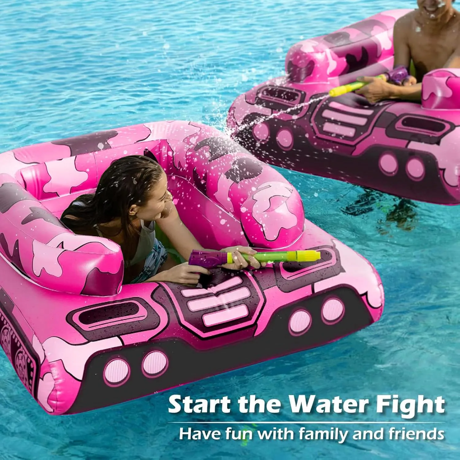Inflatable Tank Pool Floats Adults - Jasonwell Kids Pool Floaties Swimming Pool Tank with Water Cannon Gun Swim Floaty Rafts Lake Beach Party Pool Toys for Boys Girls Kids Adults