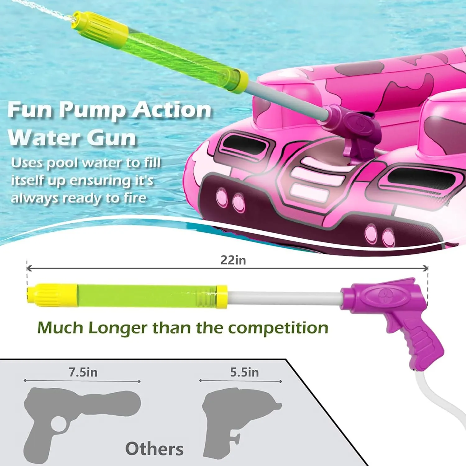 Inflatable Tank Pool Floats Adults - Jasonwell Kids Pool Floaties Swimming Pool Tank with Water Cannon Gun Swim Floaty Rafts Lake Beach Party Pool Toys for Boys Girls Kids Adults