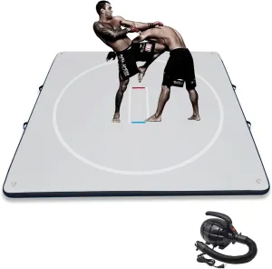 Inflatable Wrestling Mat for Adults/Kids - Thicken PVC Grappling Mat with Air Pump, Portable MMA/BJJ/Judo/Gymnastics Training Mat (5FT/10FT)