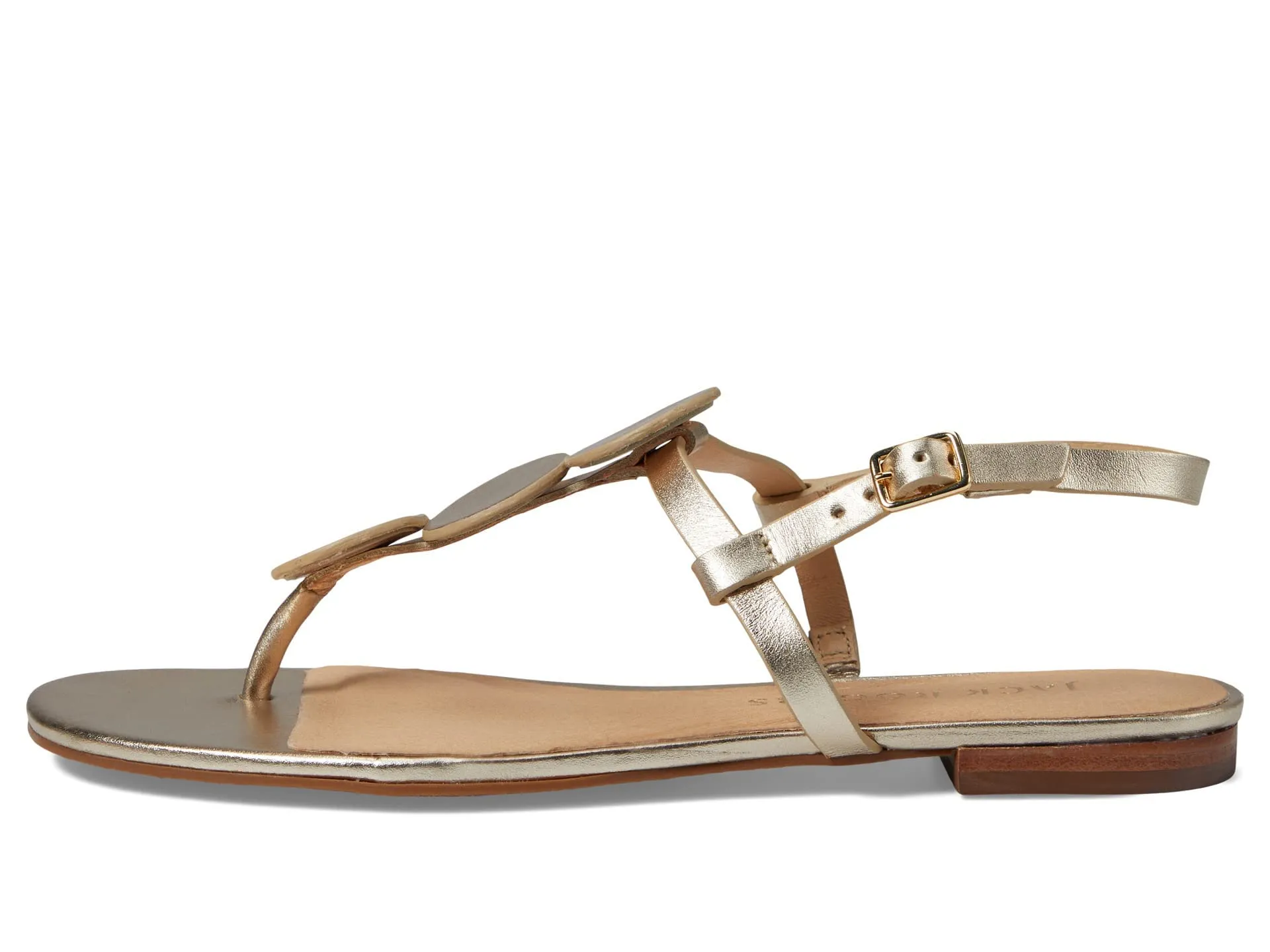 Jack Rogers Worth Flat Sandal for Women - Leather Upper, Adjustable Ankle Strap with Buckle Closure Platinum 6 M
