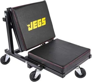 JEGS 2-in-1 Performance Mechanics Creeper Seat | 330 Lbs Capacity | Black Vinyl Covered Padding | Converts from A Low 6 “ Creeper Seat to an 18 “ High Seat with The Push of A Button