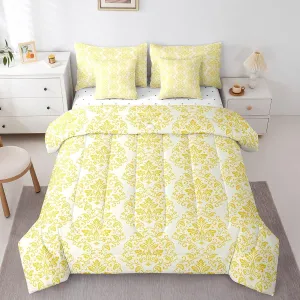 jejeloiu Boys Girls Damask Bed in a Set Full Size 7 Pieces, Bohemian Exotic Bedding Set Vintage Floral Comforter Set with Sheets Kids Khaki Teens Bedroom Decor 7Pcs