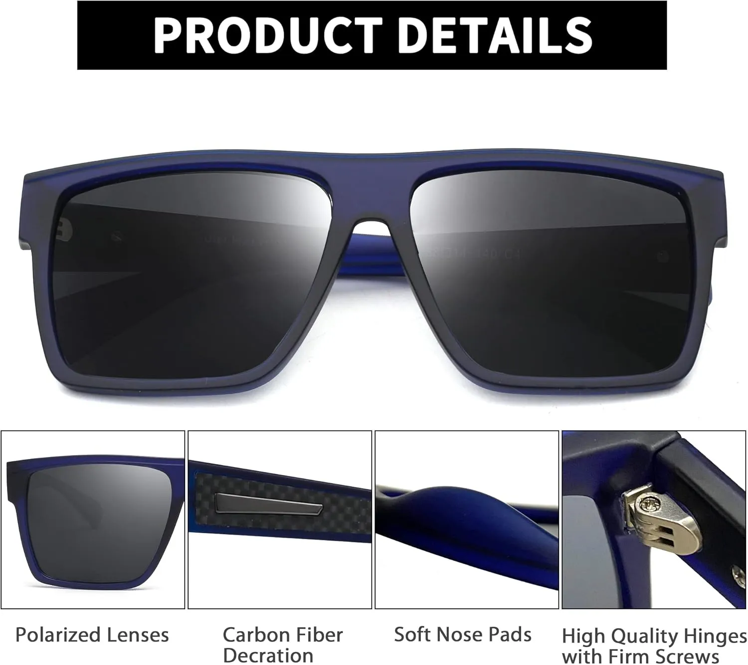 JIM HALO Retro Polarized Sunglasses Men Women Flat Top Square UV400 Glasses for Driving Fishing Hiking Golfing