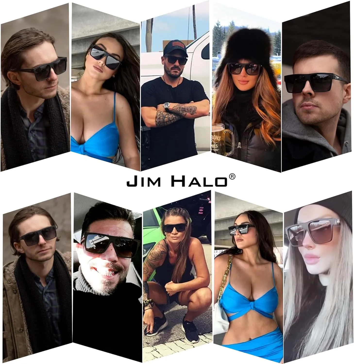 JIM HALO Retro Polarized Sunglasses Men Women Flat Top Square UV400 Glasses for Driving Fishing Hiking Golfing