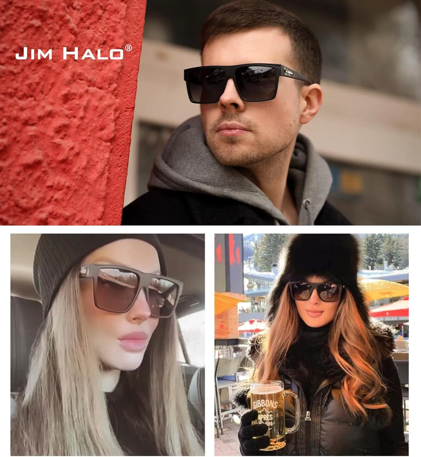 JIM HALO Retro Polarized Sunglasses Men Women Flat Top Square UV400 Glasses for Driving Fishing Hiking Golfing