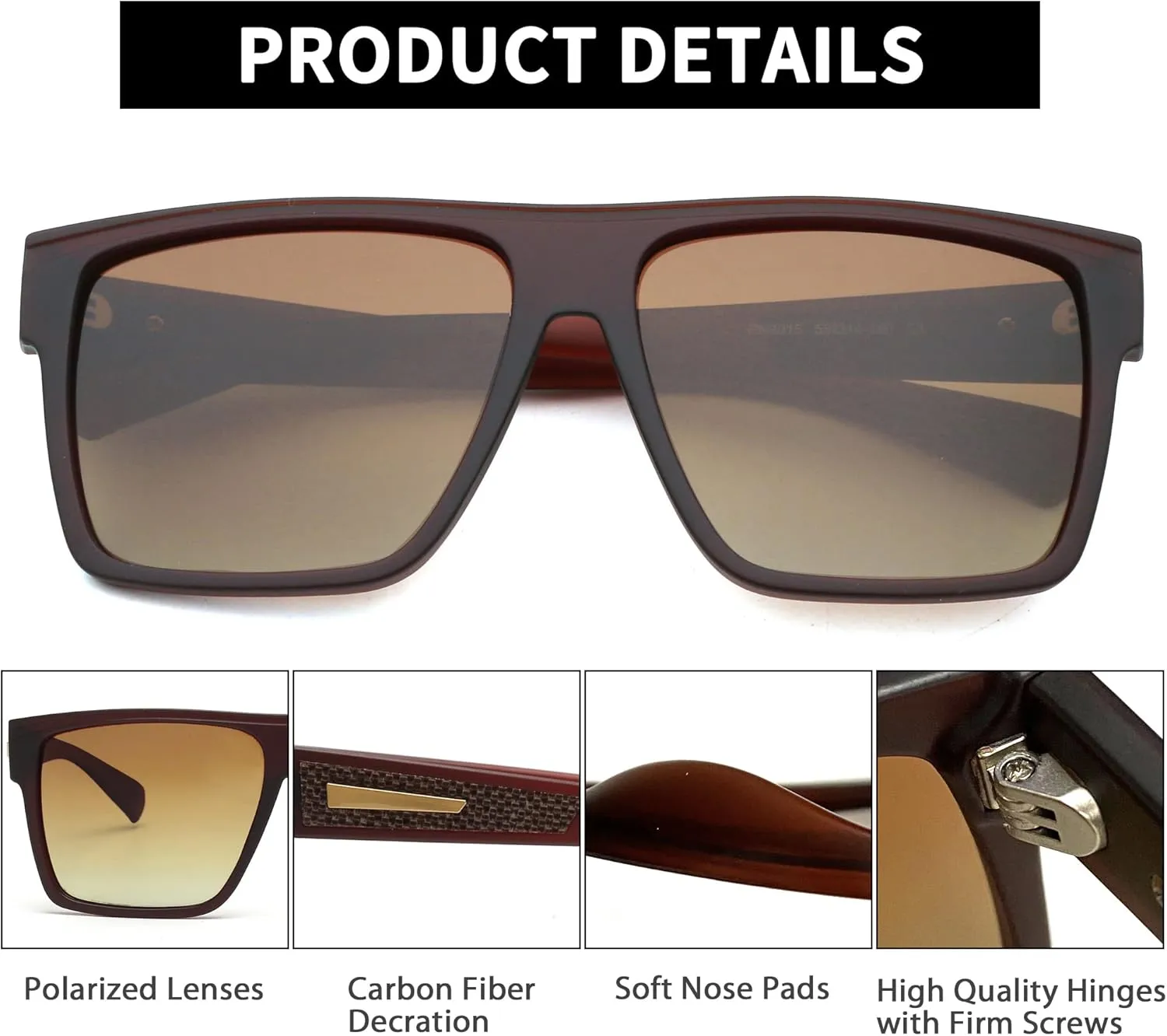 JIM HALO Retro Polarized Sunglasses Men Women Flat Top Square UV400 Glasses for Driving Fishing Hiking Golfing