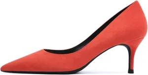 JOEupin Women's Pointed Toe Pumps Classic Suede Shoes Kitten Heel Slip On Dress Pumps 2.36 Inch