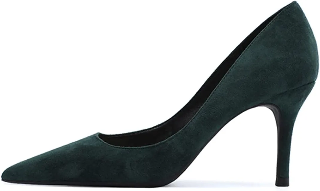 JOEupin Women's Pointed Toe Pumps Classic Suede Shoes Mid Heel Slip On Dress Pumps 3.15 Inch