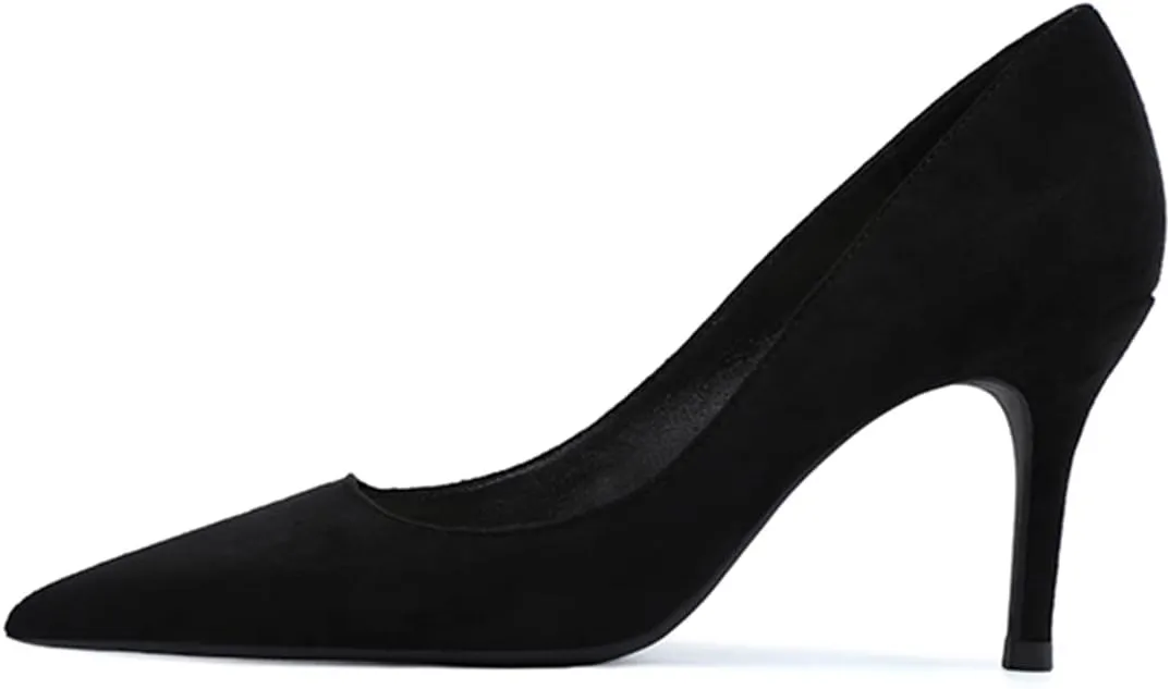 JOEupin Women's Pointed Toe Pumps Classic Suede Shoes Mid Heel Slip On Dress Pumps 3.15 Inch