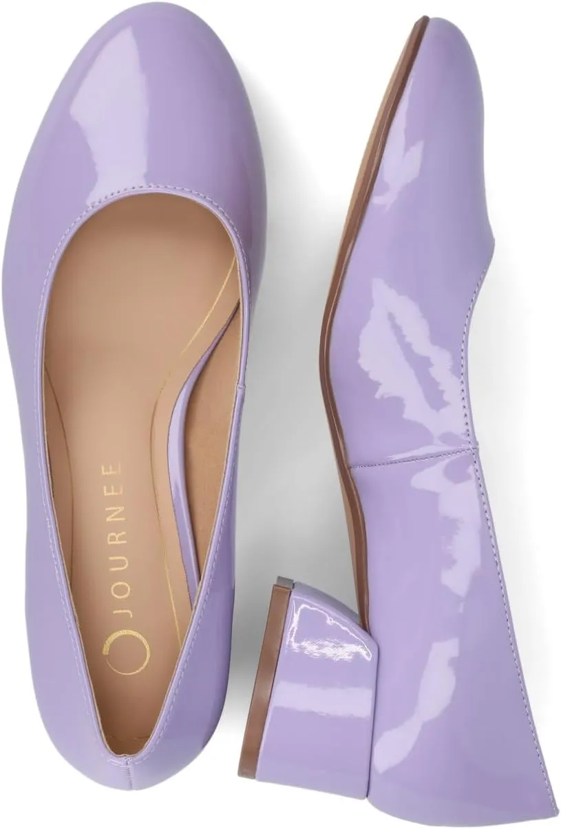 Journee Collection Womens Saarii Block Heel Dress Pumps Cushioned Slip On Covered Round Closed Toe Fashion Shoe