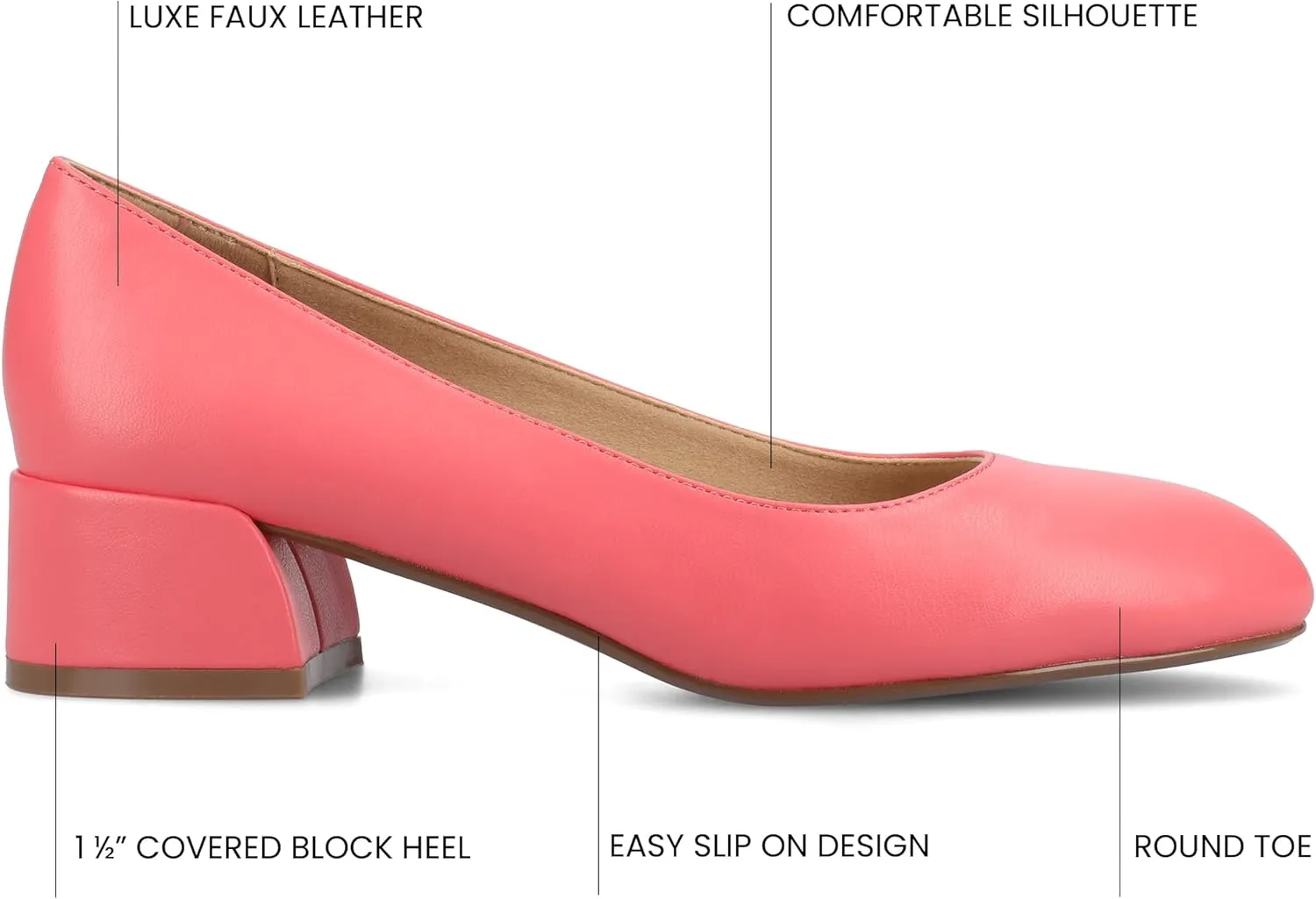 Journee Collection Womens Saarii Block Heel Dress Pumps Cushioned Slip On Covered Round Closed Toe Fashion Shoe