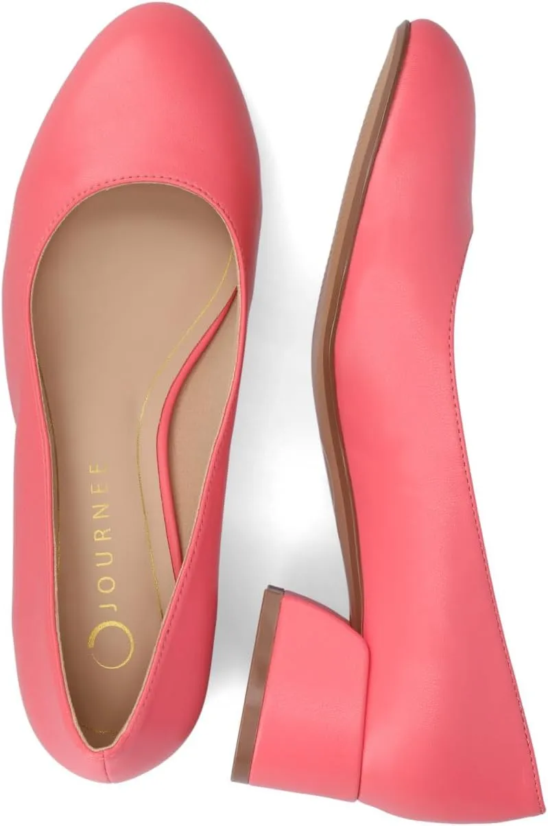 Journee Collection Womens Saarii Block Heel Dress Pumps Cushioned Slip On Covered Round Closed Toe Fashion Shoe