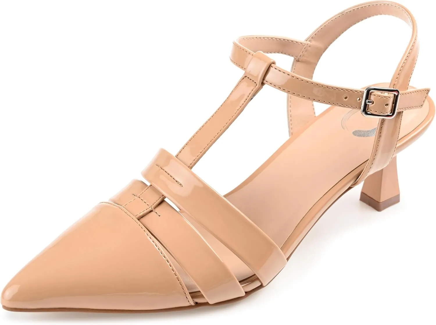 Journee Pointed Toe Kitten Heel Strappy Buckle Ankle Strap Pump for Women - Jazlynn Slingback Fashion Shoe