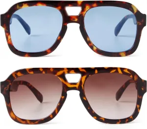 JUDOO Retro 70s Square Flat Aviator Sunglasses for Women Men Trendy Rectangle Double Bridge Geometric Sun Glasses Shades