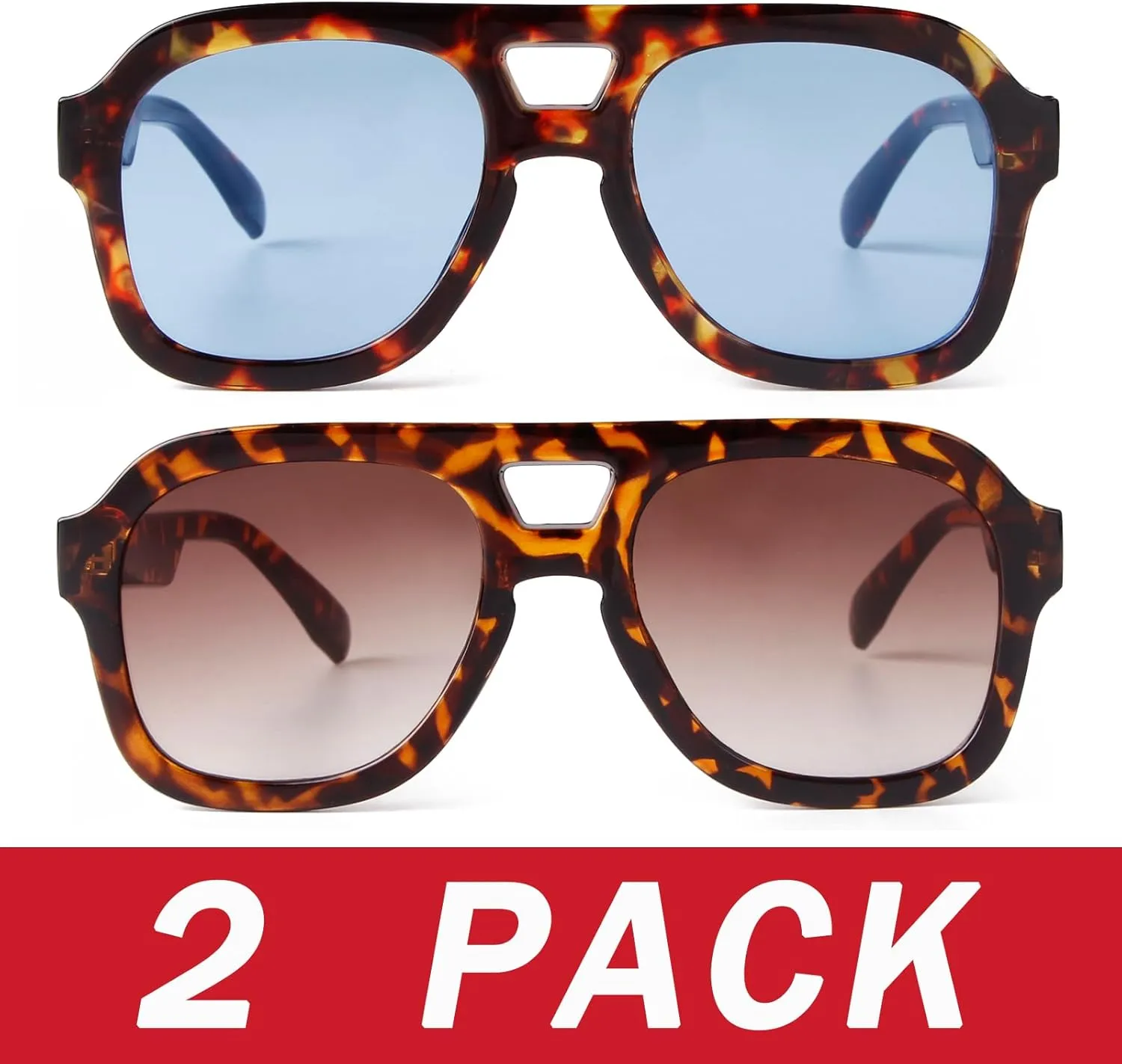 JUDOO Retro 70s Square Flat Aviator Sunglasses for Women Men Trendy Rectangle Double Bridge Geometric Sun Glasses Shades