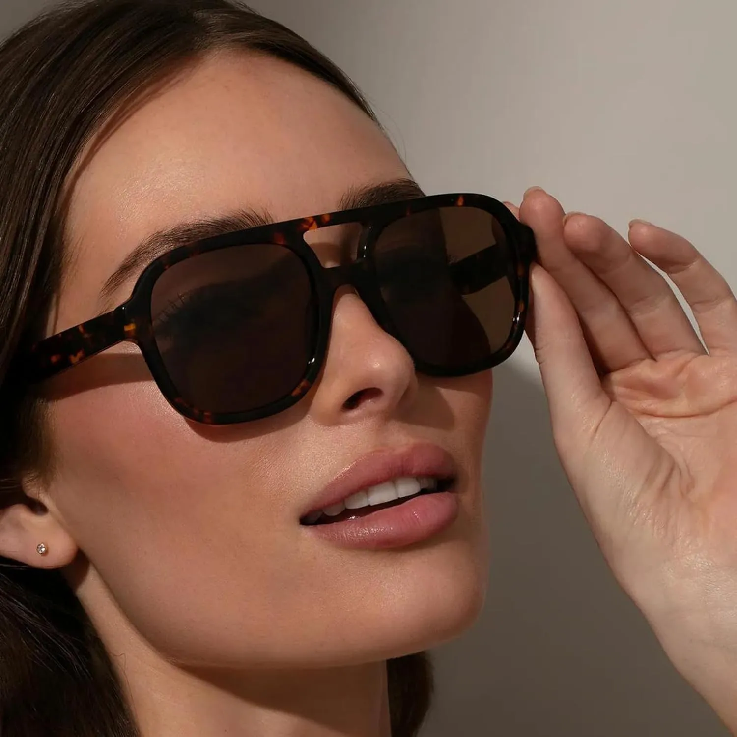 JUDOO Retro 70s Square Flat Aviator Sunglasses for Women Men Trendy Rectangle Double Bridge Geometric Sun Glasses Shades