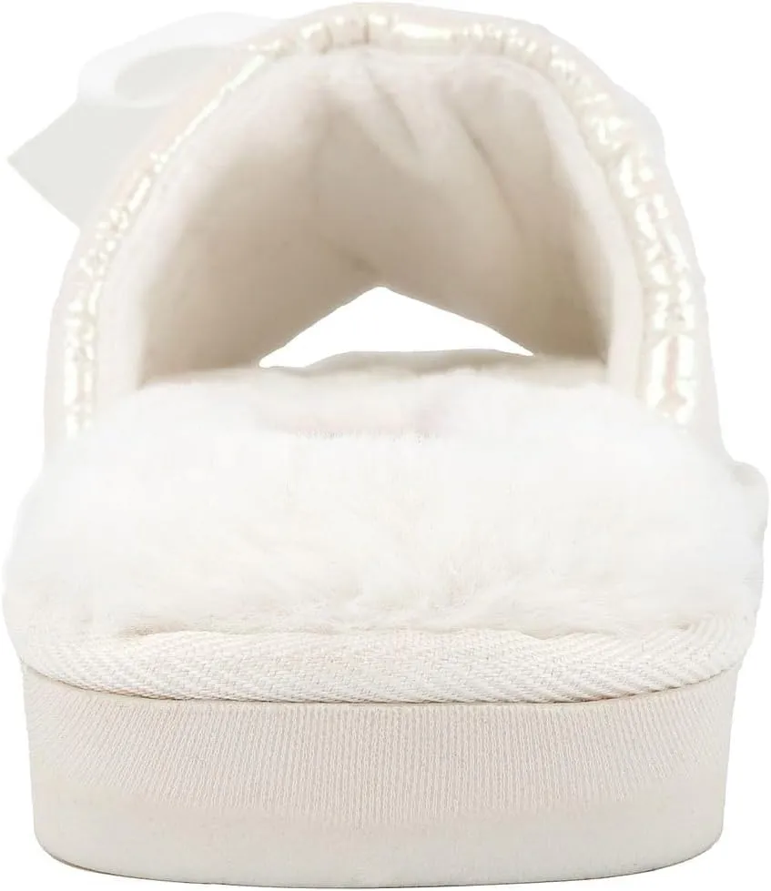 Juicy Couture Women's Faux Fur Slide Sandal Slippers, Open Toe, Comfortable Indoor Outdoor House Shoes