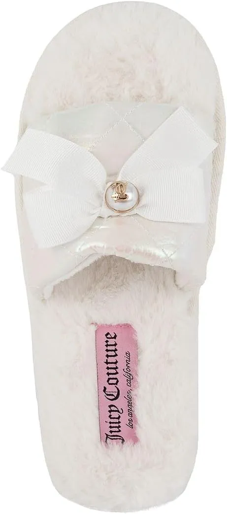Juicy Couture Women's Faux Fur Slide Sandal Slippers, Open Toe, Comfortable Indoor Outdoor House Shoes