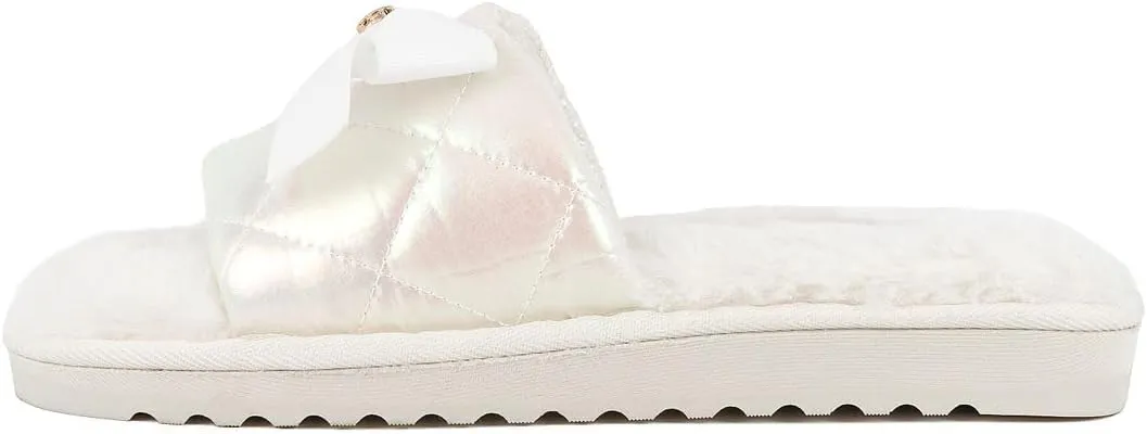 Juicy Couture Women's Faux Fur Slide Sandal Slippers, Open Toe, Comfortable Indoor Outdoor House Shoes
