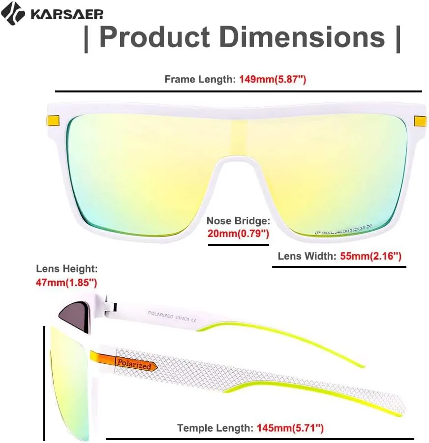 Karsaer Flat Top TR90 Polarized Sports Mens Sunglasses Vintage Square Cycling Running Fishing Golf Hiking Sports Glasses