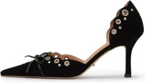 keleimusi Mid Heel Slip On Pumps Studded Bow Stiletto Heeled Sandals for Women