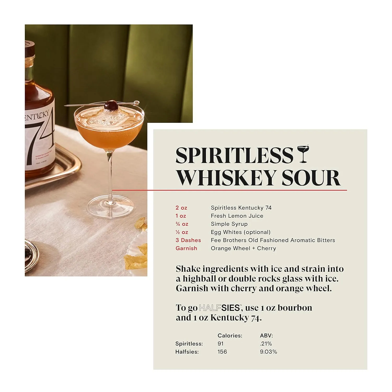 Kentucky 74 Non-Alcoholic Bourbon Whiskey, Award-Winning Alcohol-Free Spirit for Cocktails, 700ml Bottle