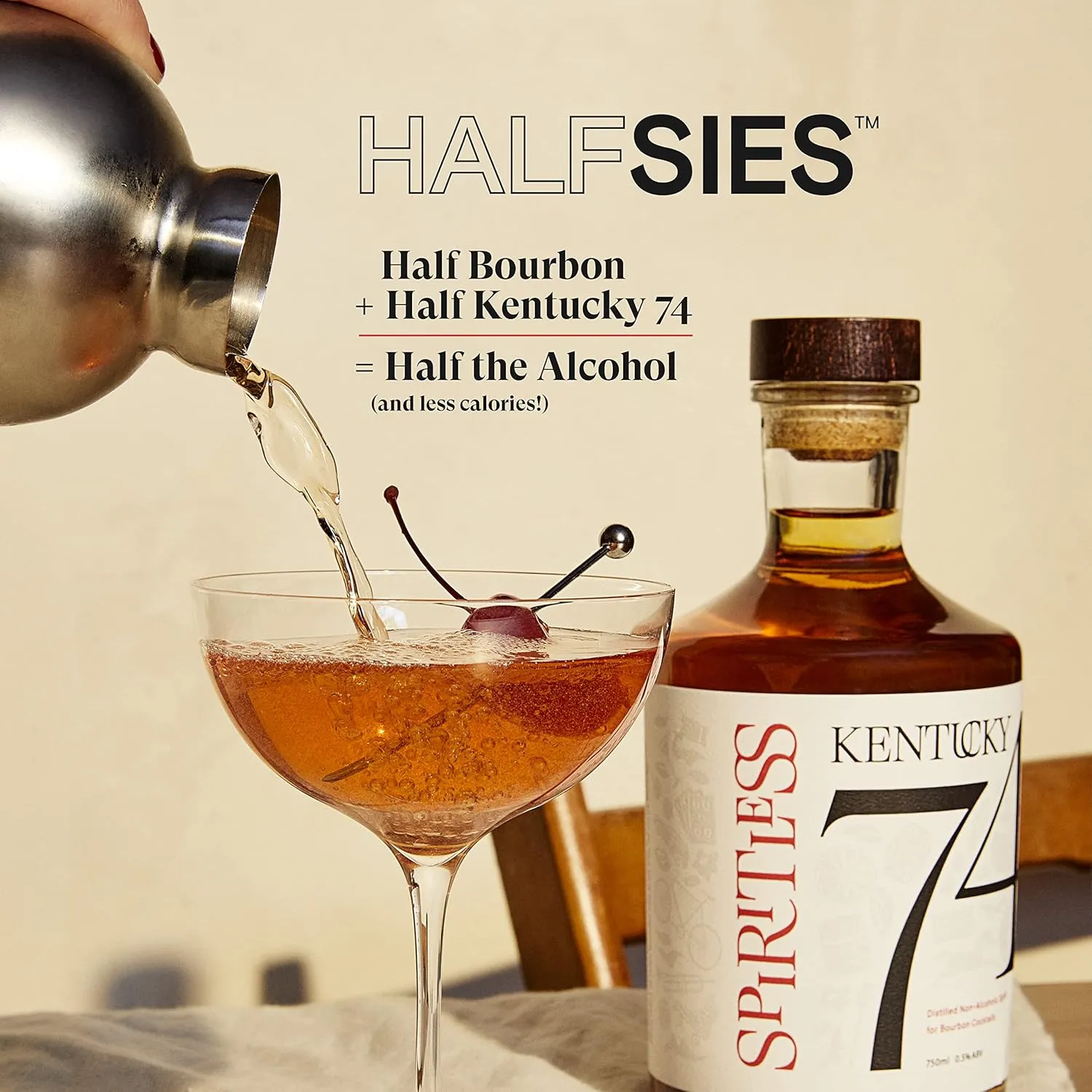 Kentucky 74 Non-Alcoholic Bourbon Whiskey, Award-Winning Alcohol-Free Spirit for Cocktails, 700ml Bottle