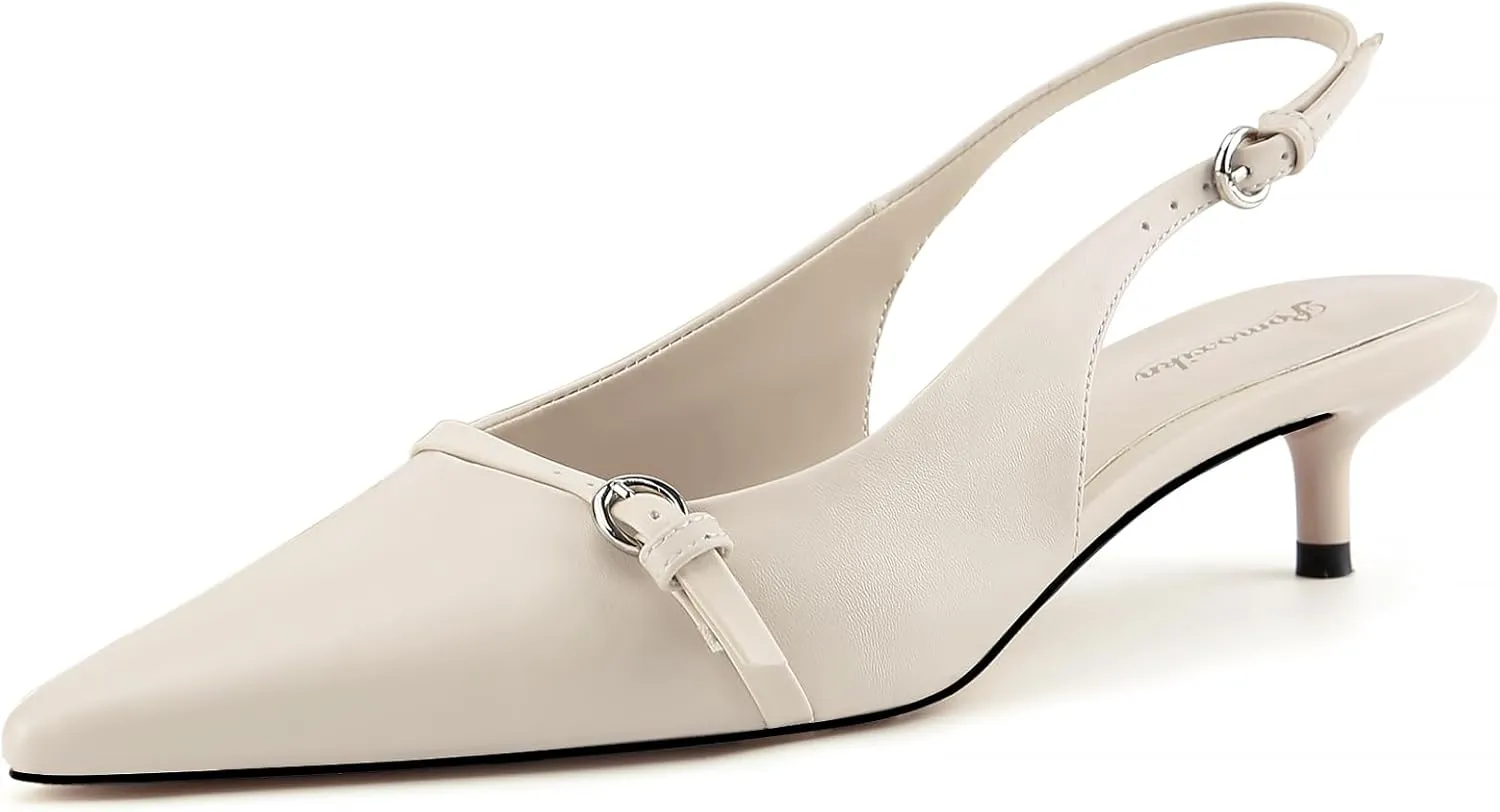 Kitten Heels for Women Slip on Shoes Pumps Stylish Closed Pointed Toe Pump Shoes