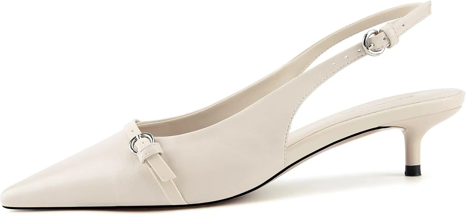 Kitten Heels for Women Slip on Shoes Pumps Stylish Closed Pointed Toe Pump Shoes