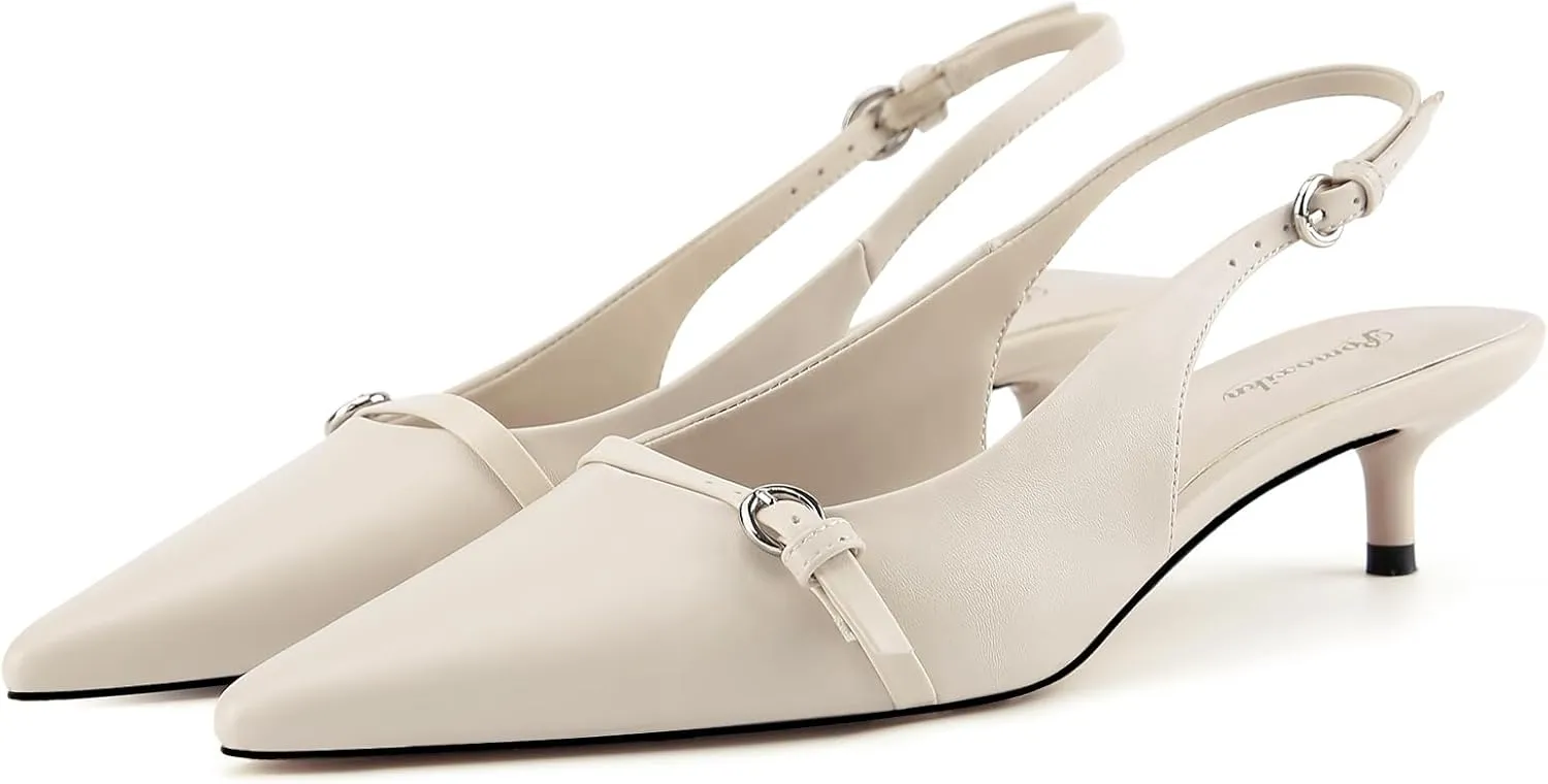 Kitten Heels for Women Slip on Shoes Pumps Stylish Closed Pointed Toe Pump Shoes